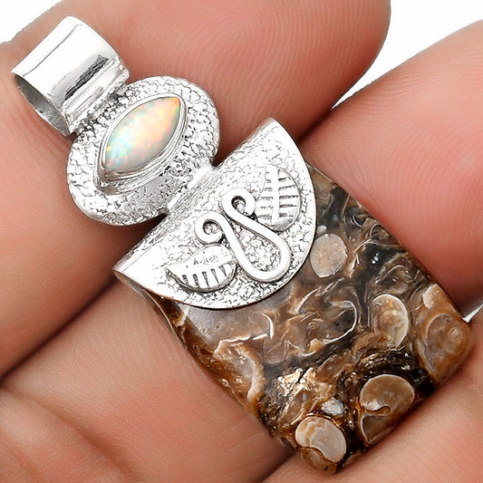 Turtella Jasper - USA & Fire Opal Pendant P-1545 SDP126053