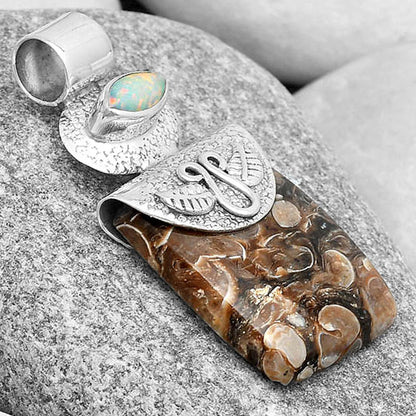 Turtella Jasper - USA & Fire Opal Pendant P-1545 SDP126053