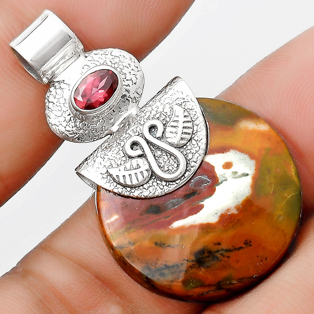 Natural Blood Stone - India & Garnet Pendant P-1545 SDP126056