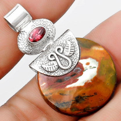 Natural Blood Stone - India & Garnet Pendant P-1545 SDP126056