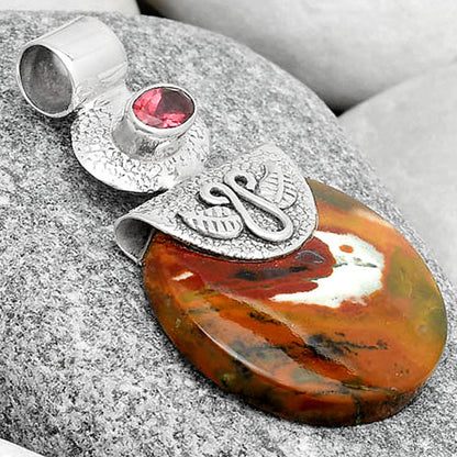 Natural Blood Stone - India & Garnet Pendant P-1545 SDP126056