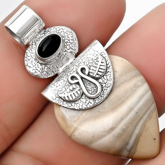 Natural Flint Stone & Black Onyx Pendant P-1545 SDP126057