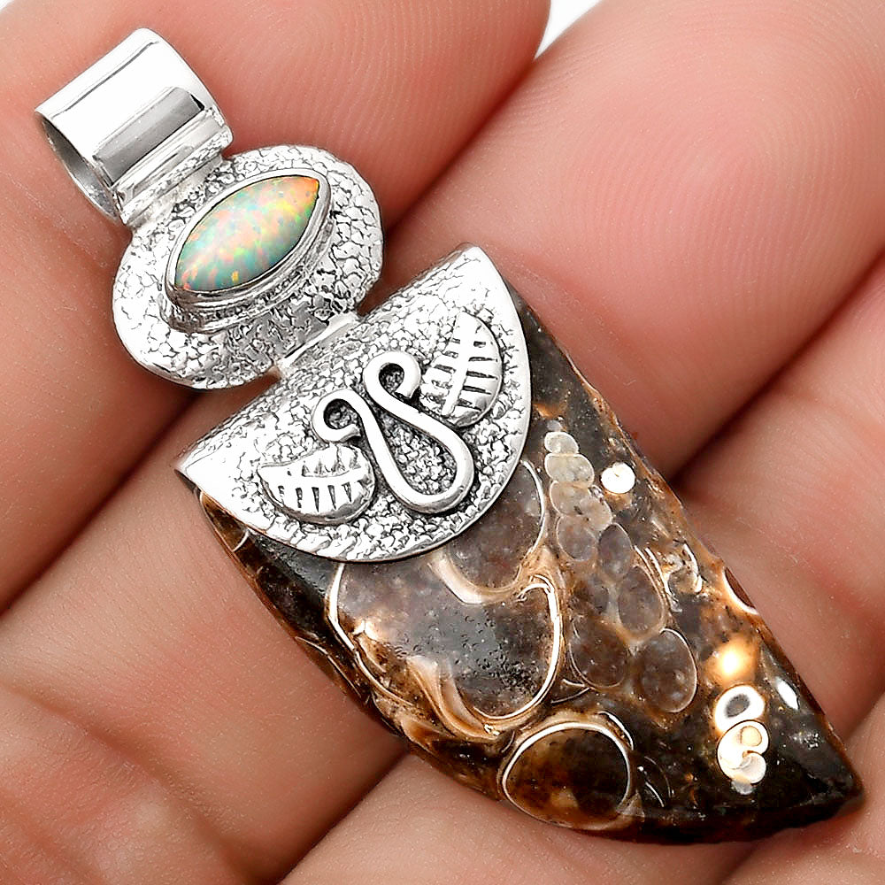Turtella Jasper - USA & Fire Opal Pendant P-1545 SDP126058