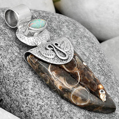 Turtella Jasper - USA & Fire Opal Pendant P-1545 SDP126058