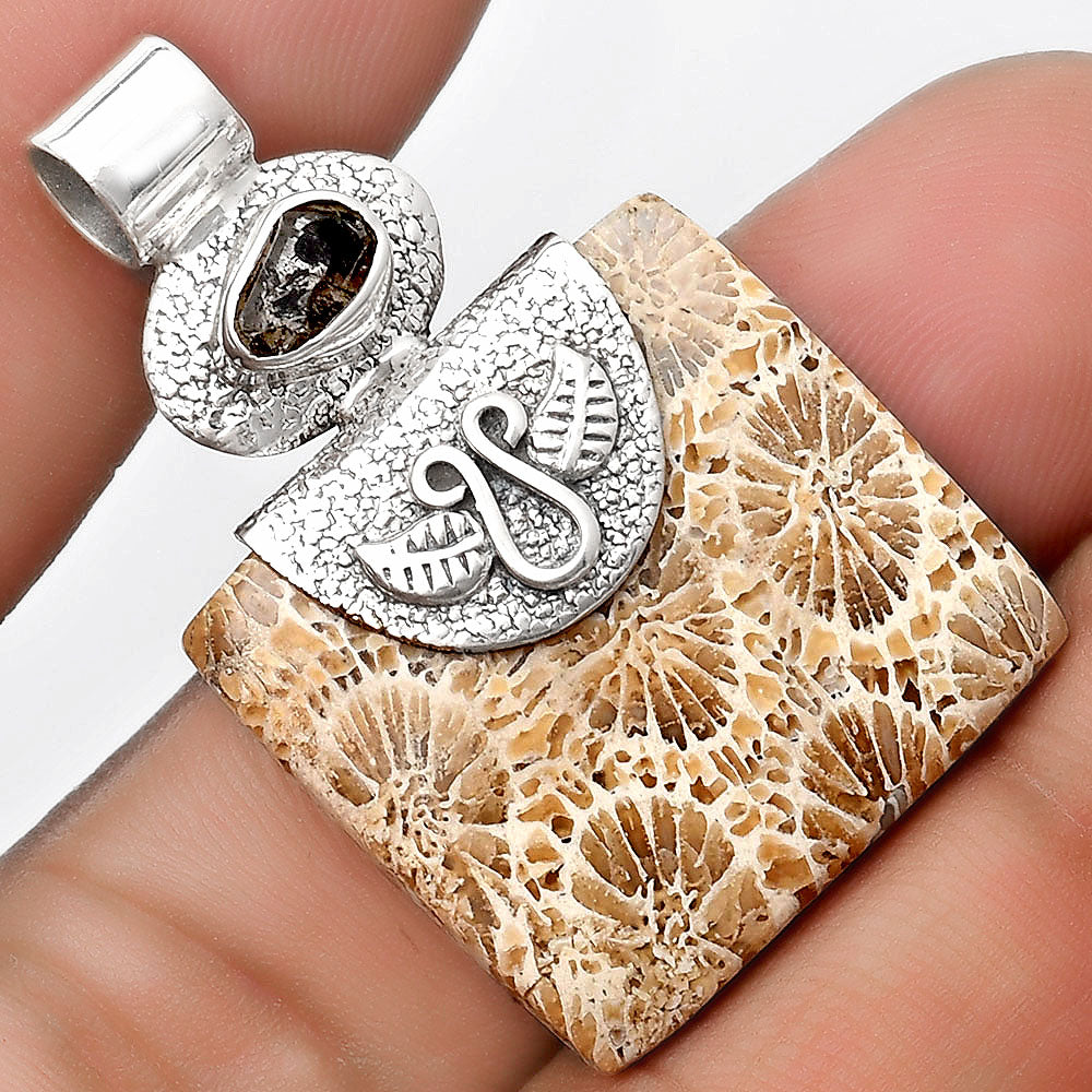 Flower Fossil Coral & Herkimer Diamond Pendant P-1545 SDP126063