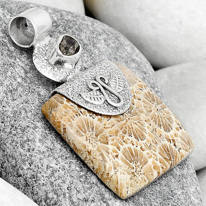 Flower Fossil Coral & Herkimer Diamond Pendant P-1545 SDP126063