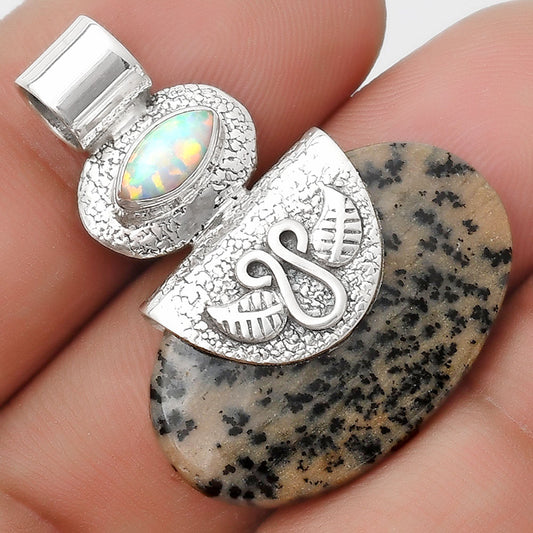 Russian Honey Dendrite Opal & Fire Opal Pendant P-1545 SDP126066