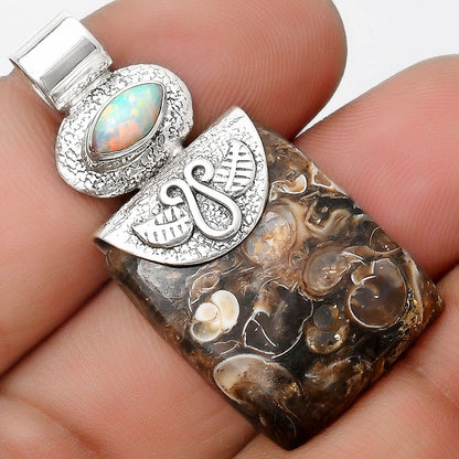 Turtella Jasper - USA & Fire Opal Pendant P-1545 SDP126068