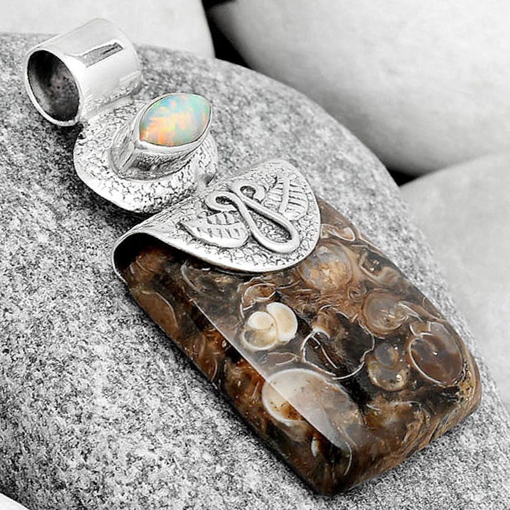 Turtella Jasper - USA & Fire Opal Pendant P-1545 SDP126068