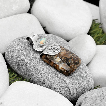 Turtella Jasper - USA & Fire Opal Pendant P-1545 SDP126068