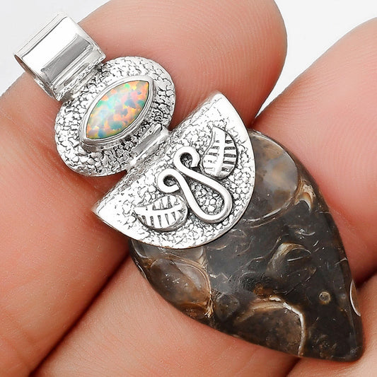 Turtella Jasper - USA & Fire Opal Pendant P-1545 SDP126074