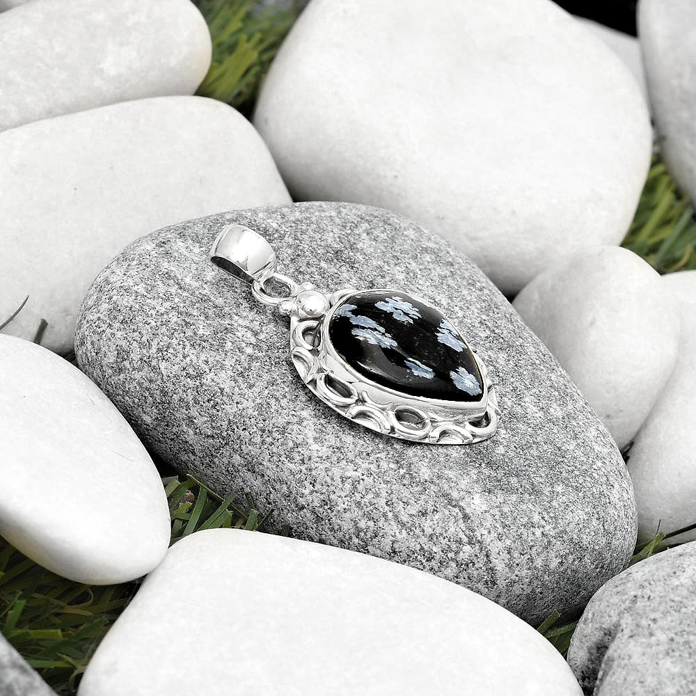 Natural Snow Flake Obsidian Pendant P-1242 SDP126226