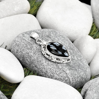 Natural Snow Flake Obsidian Pendant P-1242 SDP126226