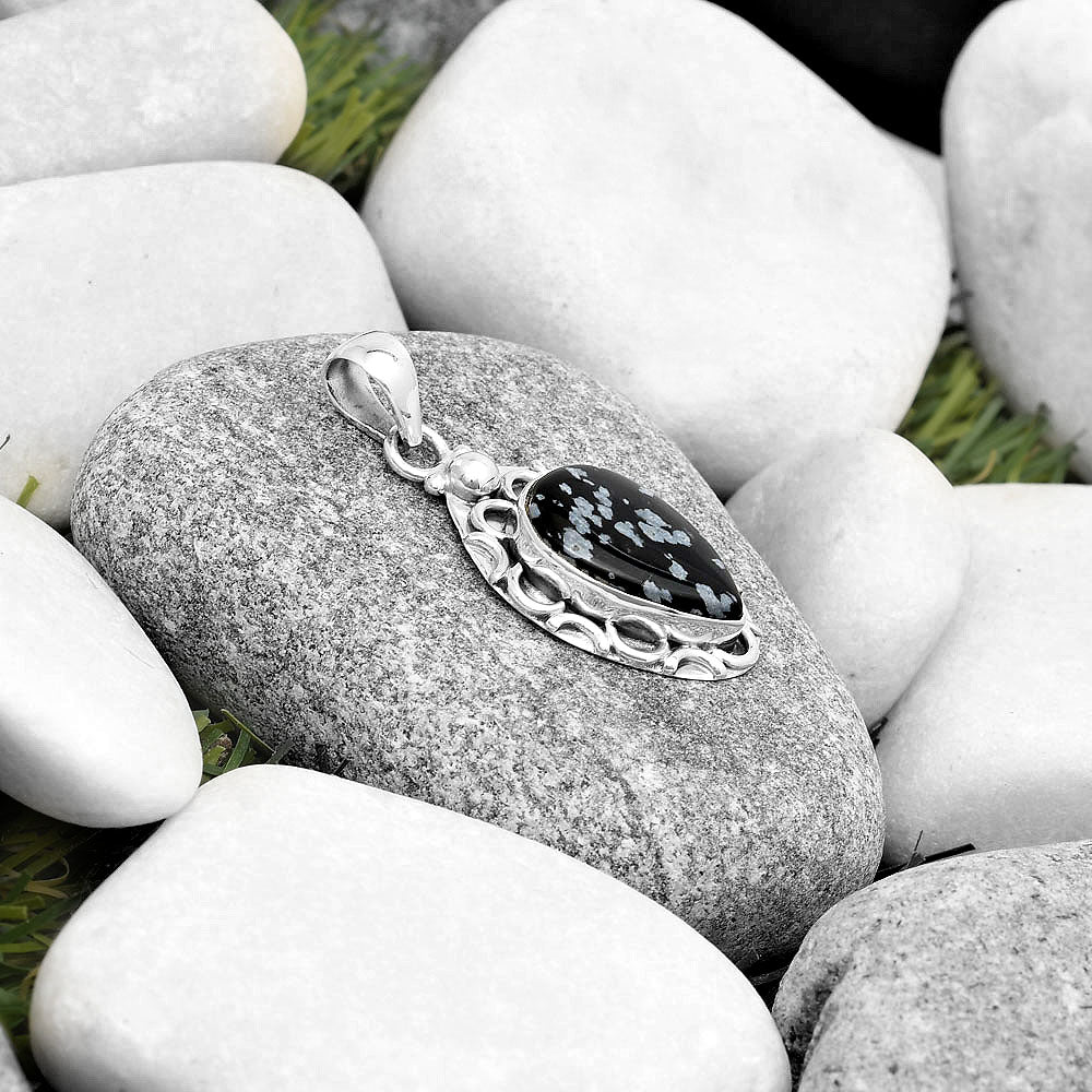 Natural Snow Flake Obsidian Pendant P-1242 SDP126229