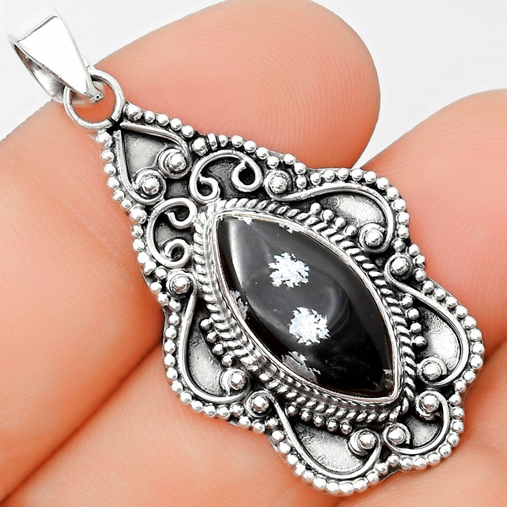 Natural Snow Flake Obsidian Pendant P-1214 SDP126274