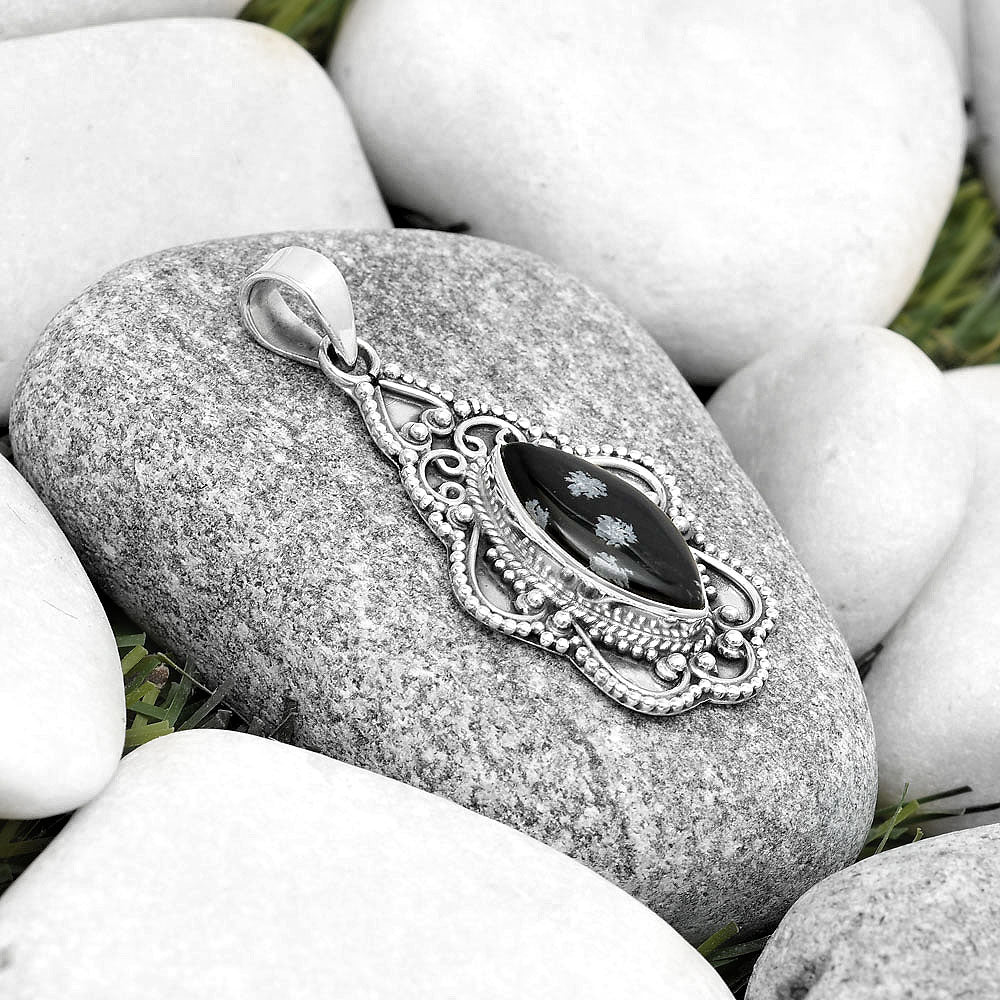 Natural Snow Flake Obsidian Pendant P-1214 SDP126274