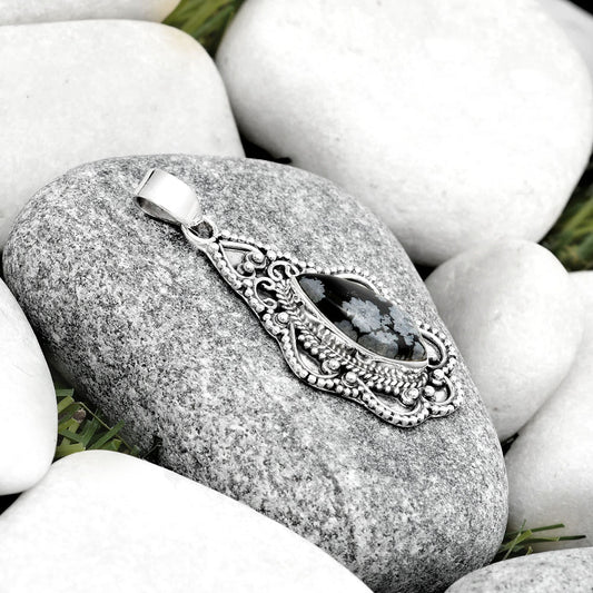 Natural Snow Flake Obsidian Pendant P-1214 SDP126284