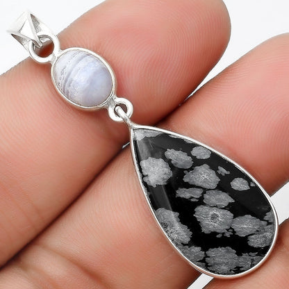 Snow Flake Obsidian & Blue Lace Agate Pendant P-1098 SDP126331