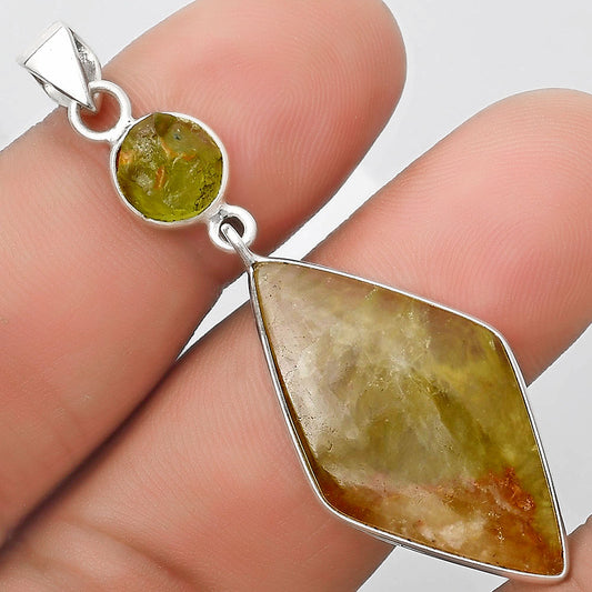 Golden Seraphinite & Peridot Rough Pendant P-1098 SDP126372
