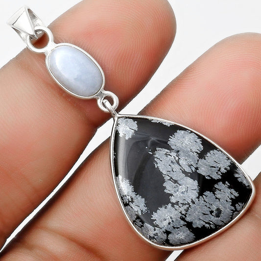 Natural Snow Flake Obsidian & Angelite Pendant P-1098 SDP126395