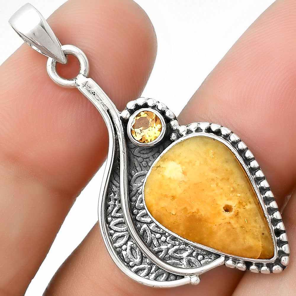 Natural Honey Dendritic Opal & Citrine Pendant P-1467 SDP126510