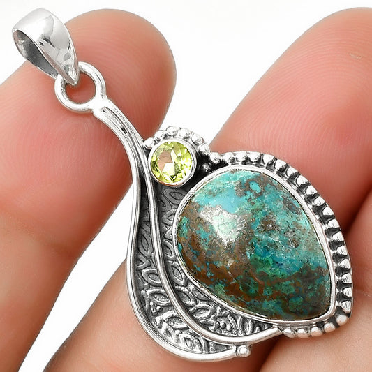 Natural Shattuckite - USA & Peridot Pendant P-1467 SDP126516