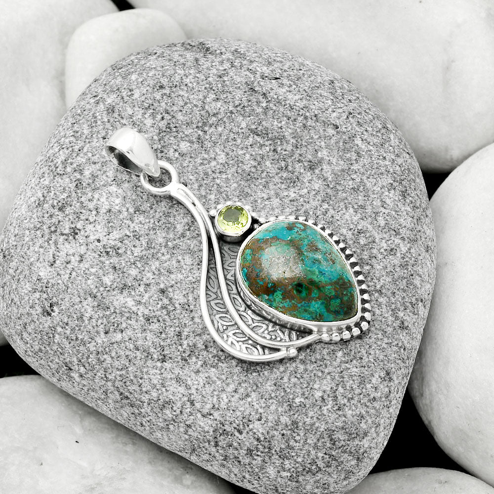 Natural Shattuckite - USA & Peridot Pendant P-1467 SDP126516