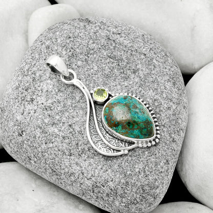 Natural Shattuckite - USA & Peridot Pendant P-1467 SDP126516