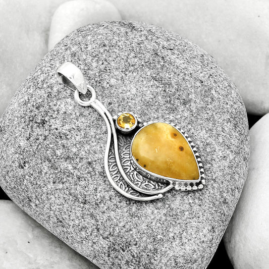 Natural Honey Dendritic Opal & Citrine Pendant P-1467 SDP126517