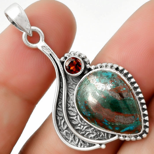 Natural Shattuckite - USA & Garnet Pendant P-1467 SDP126522