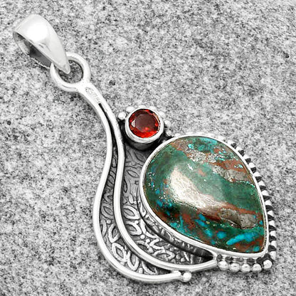 Natural Shattuckite - USA & Garnet Pendant P-1467 SDP126522