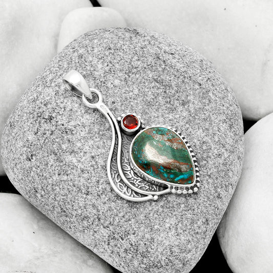 Natural Shattuckite - USA & Garnet Pendant P-1467 SDP126522