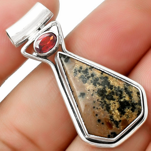 Russian Honey Dendrite Opal & Garnet Pendant P-1130 SDP126658