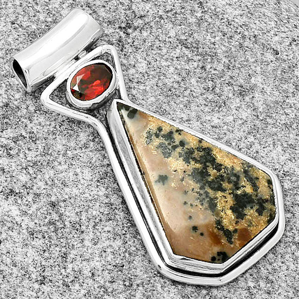Russian Honey Dendrite Opal & Garnet Pendant P-1130 SDP126658