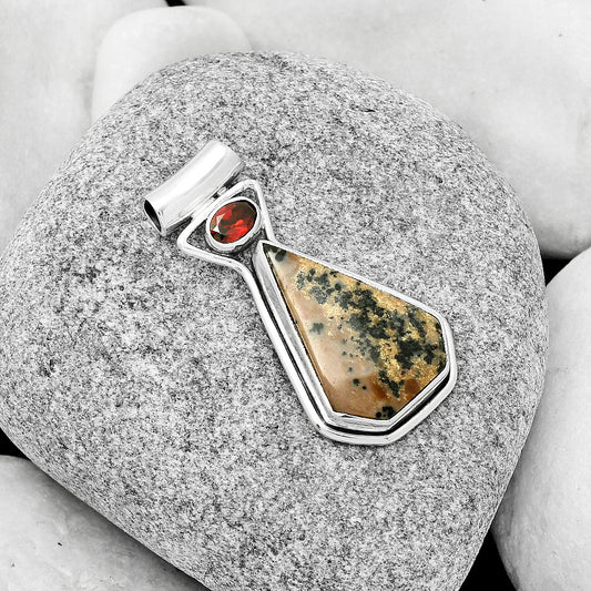 Russian Honey Dendrite Opal & Garnet Pendant P-1130 SDP126658