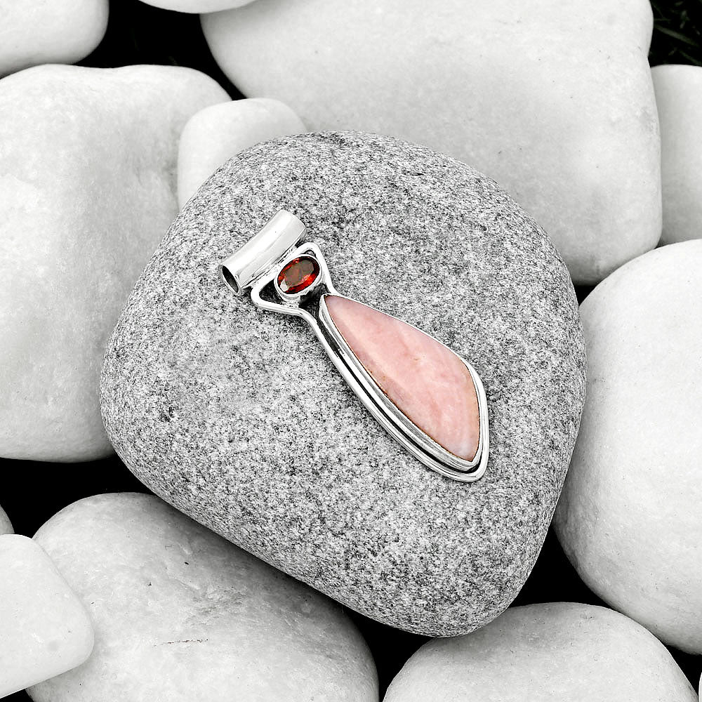 Natural Pink Opal Australia & Garnet Pendant P-1130 SDP126682