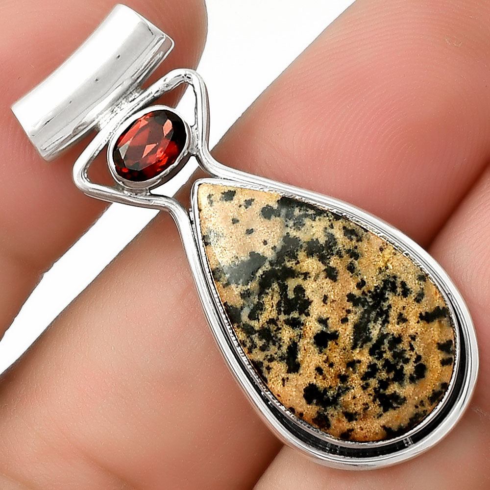 Russian Honey Dendrite Opal & Garnet Pendant P-1130 SDP126683
