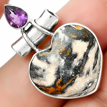 Heart Indian Blanket Jasper & Amethyst Pendant P-1159 SDP126746