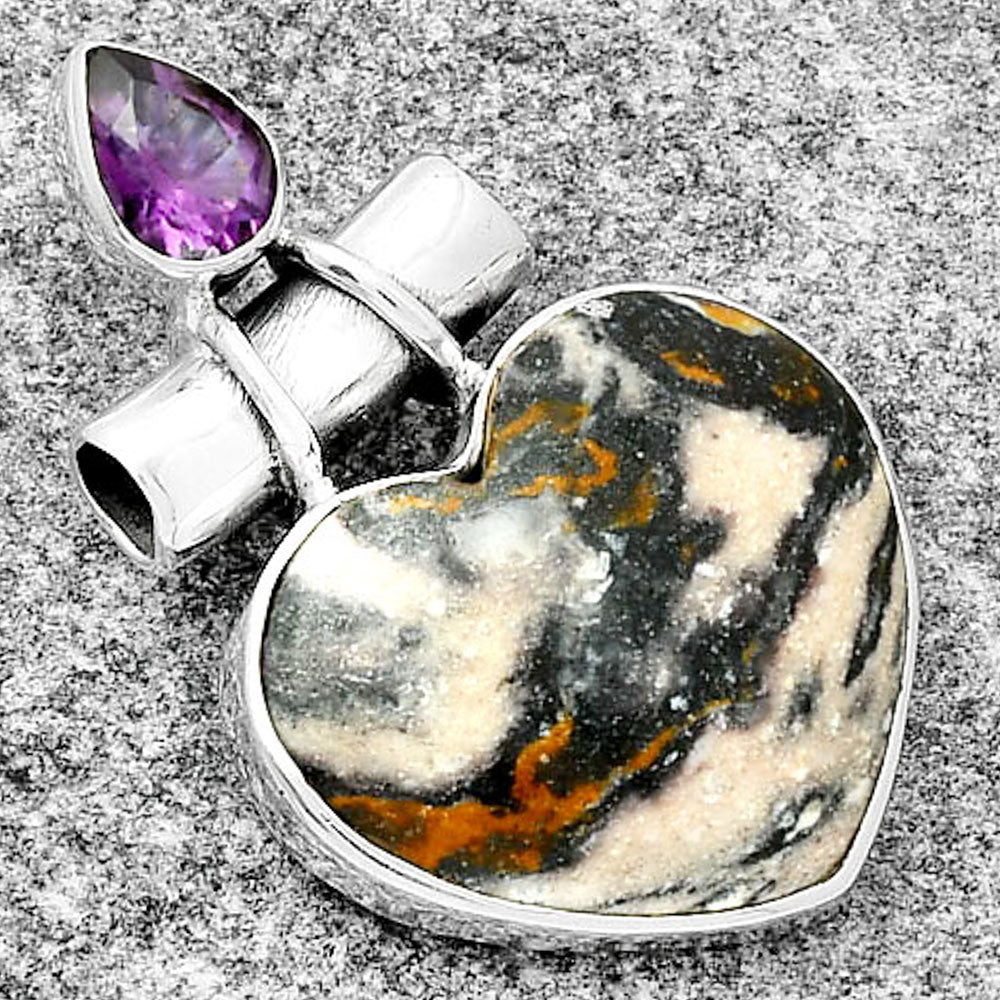 Heart Indian Blanket Jasper & Amethyst Pendant P-1159 SDP126746