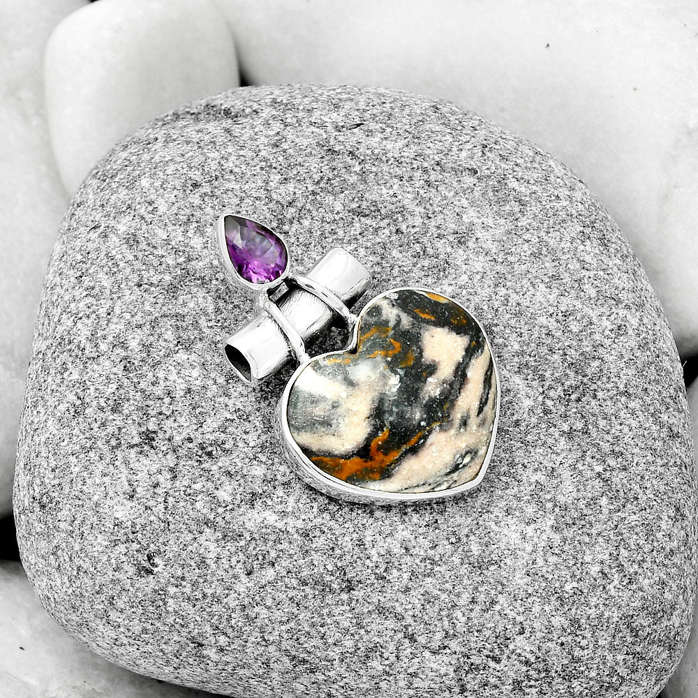 Heart Indian Blanket Jasper & Amethyst Pendant P-1159 SDP126746