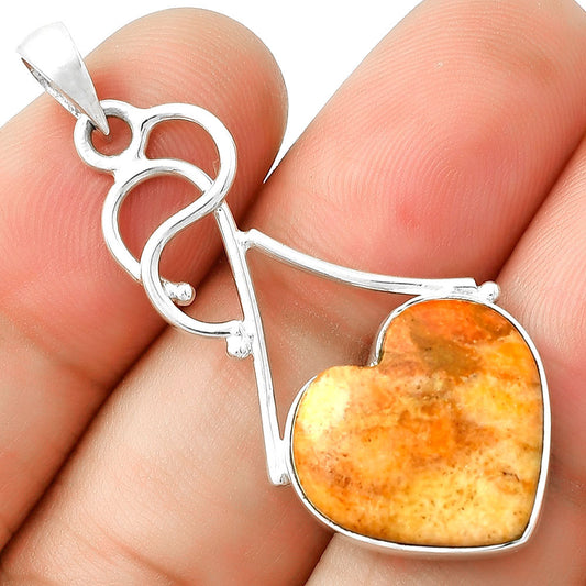 Heart Natural Coral Jasper Pendant P-1036 SDP126797