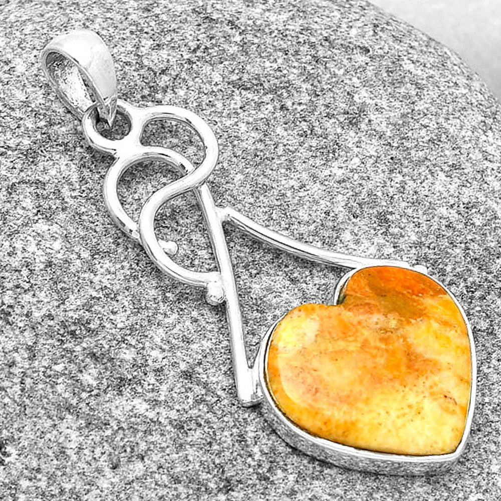 Heart Natural Coral Jasper Pendant P-1036 SDP126797