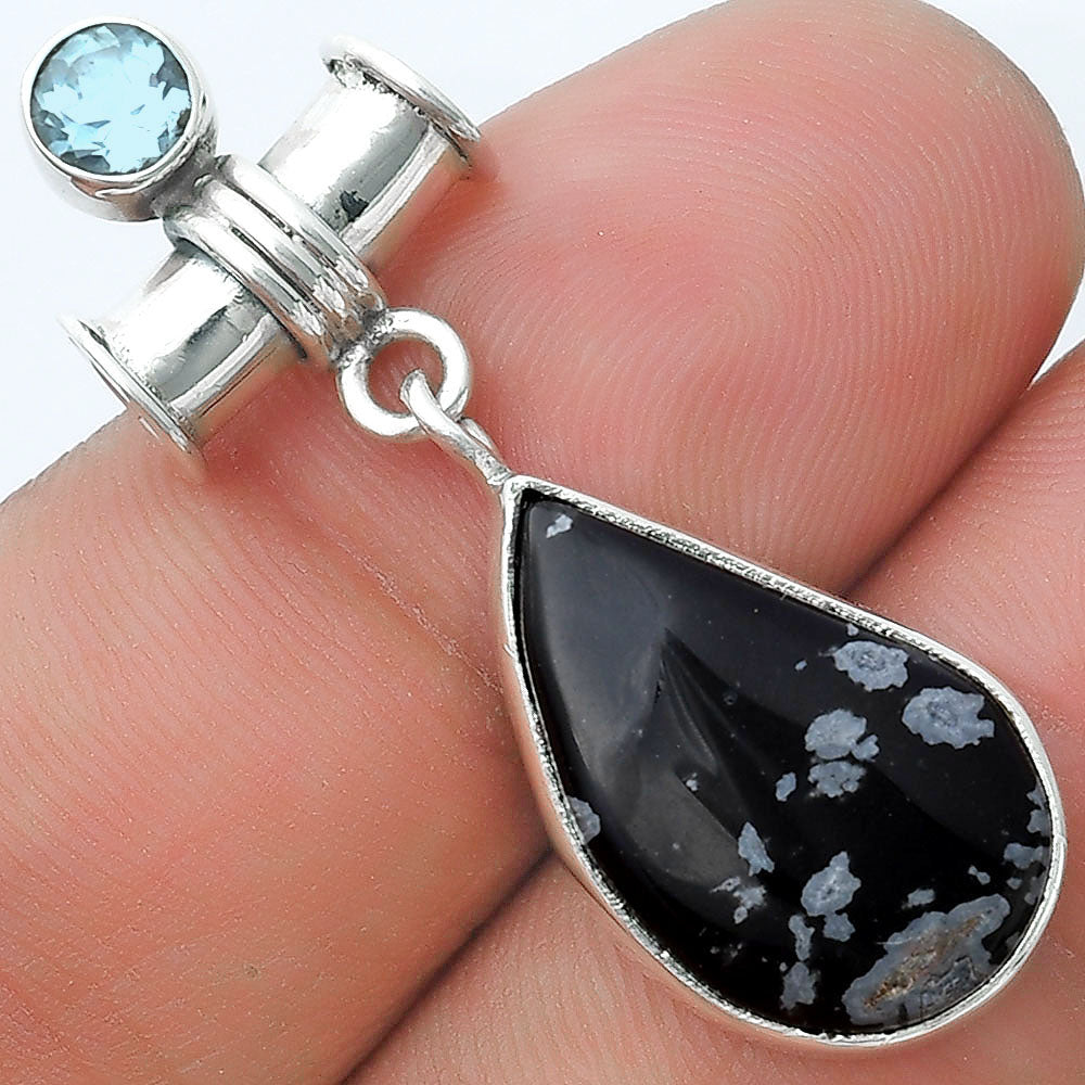 Snow Flake Obsidian & Sky Blue Topaz Pendant P-1337 SDP127112