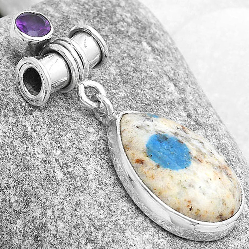 K2 Blue Azurite In Quartz & Amethyst Pendant P-1337 SDP127120