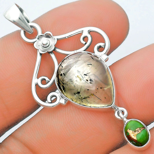 Prehnite & Copper Green Turquoise Pendant P-1455 SDP127148