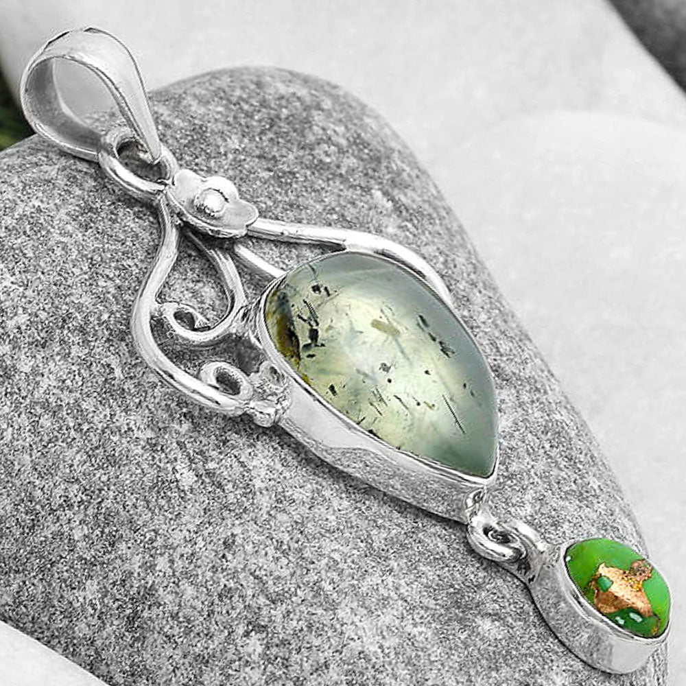 Prehnite & Copper Green Turquoise Pendant P-1455 SDP127148
