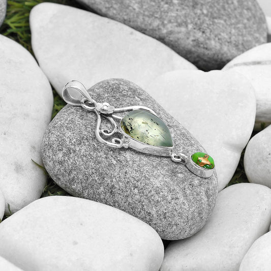 Prehnite & Copper Green Turquoise Pendant P-1455 SDP127148