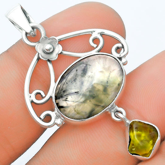 Natural Prehnite & Peridot Rough Pendant P-1455 SDP127153