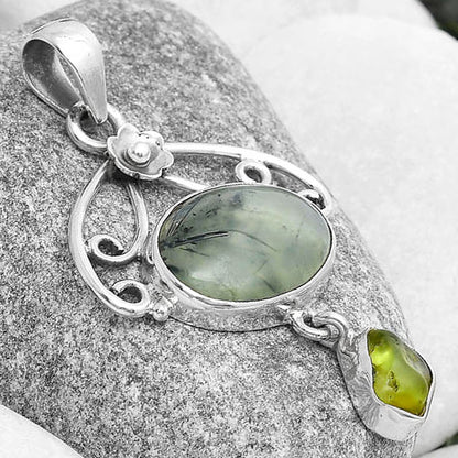 Natural Prehnite & Peridot Rough Pendant P-1455 SDP127153