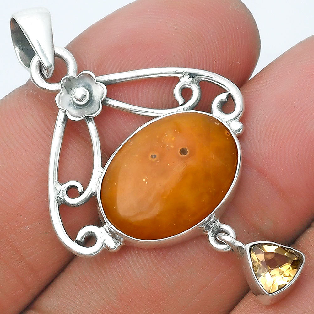 Natural Honey Dendritic Opal & Citrine Pendant P-1455 SDP127158